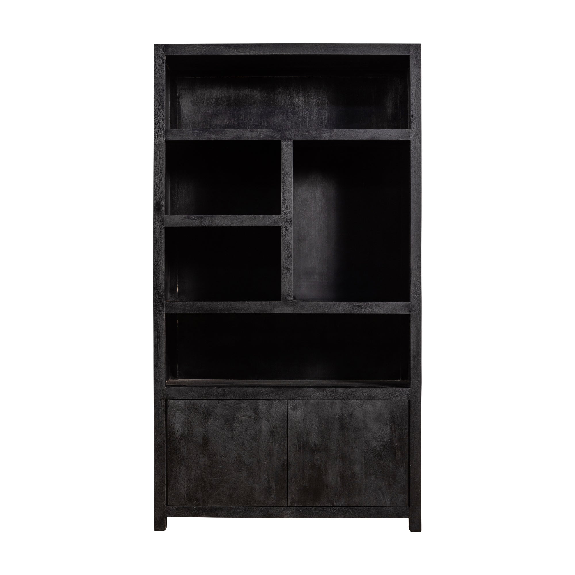 Mangohouten Wandkast Evan 120 cm (5 open vakken, 2 deuren)