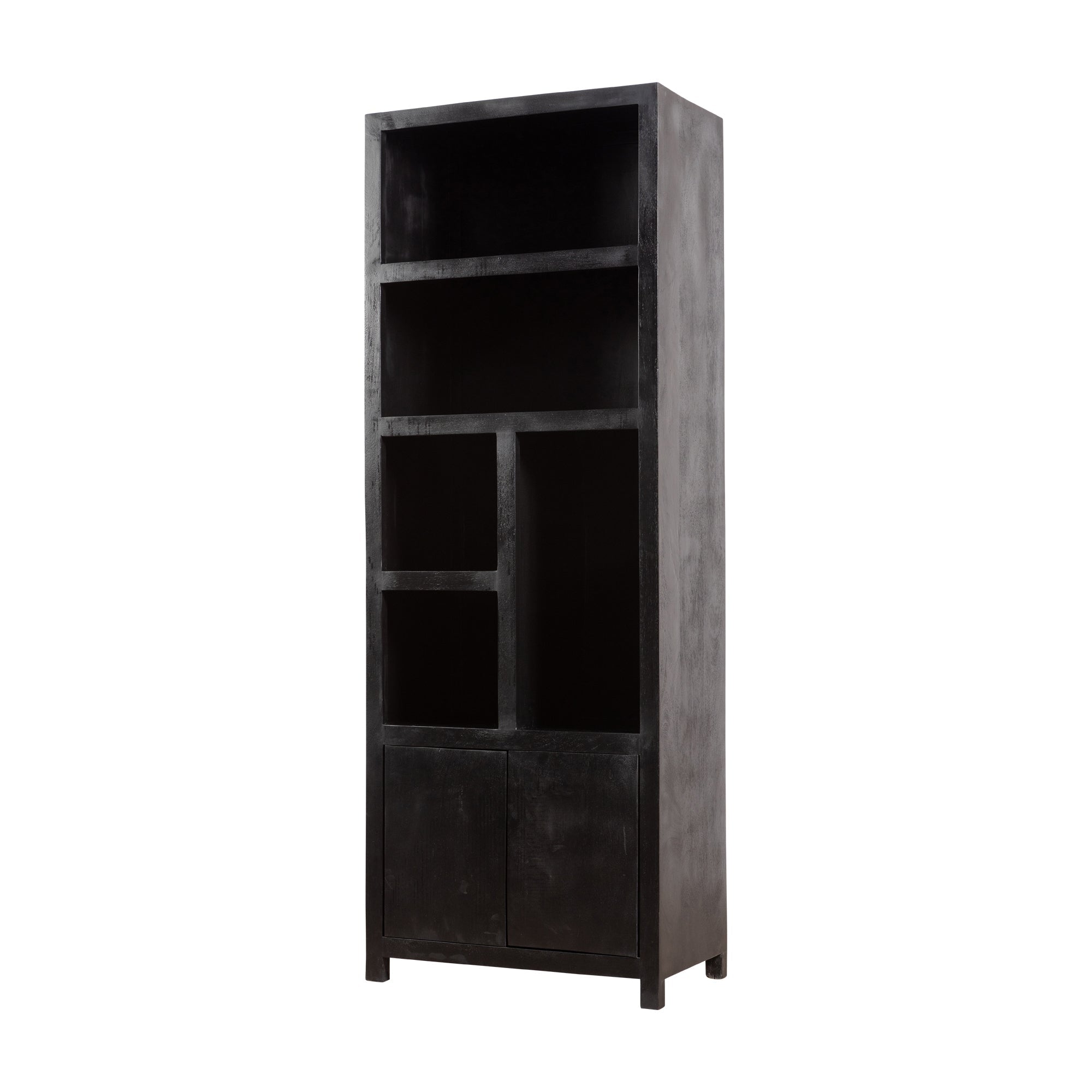 Mangohouten Wandkast Evan 80 cm (5 open vakken, 2 deuren)