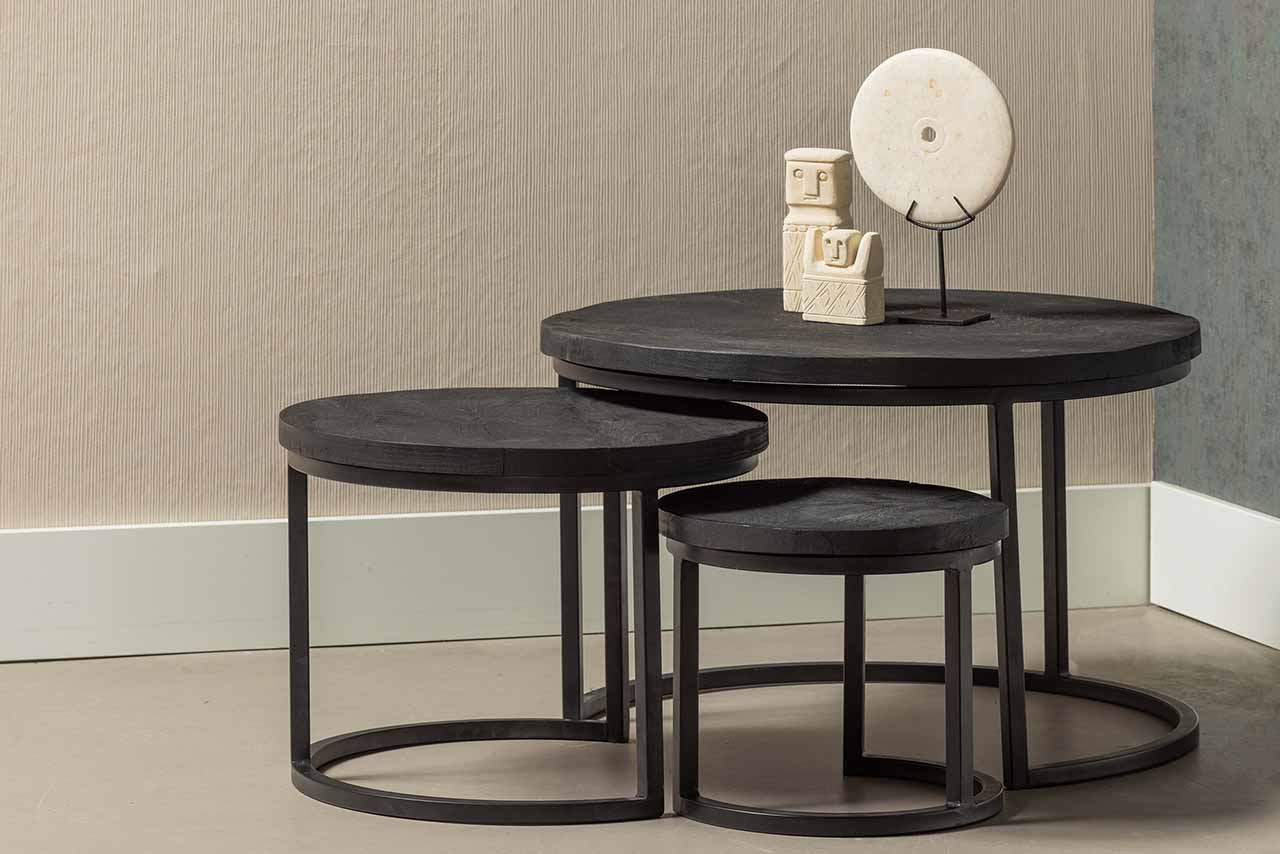 Mangohouten Salontafels Ula Set van 3 Zwart