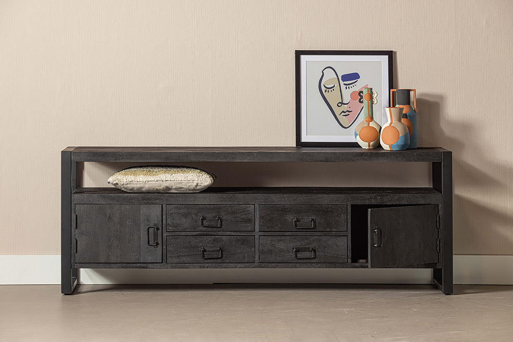 Mangohouten TV Meubel Britt 220 cm Zwart