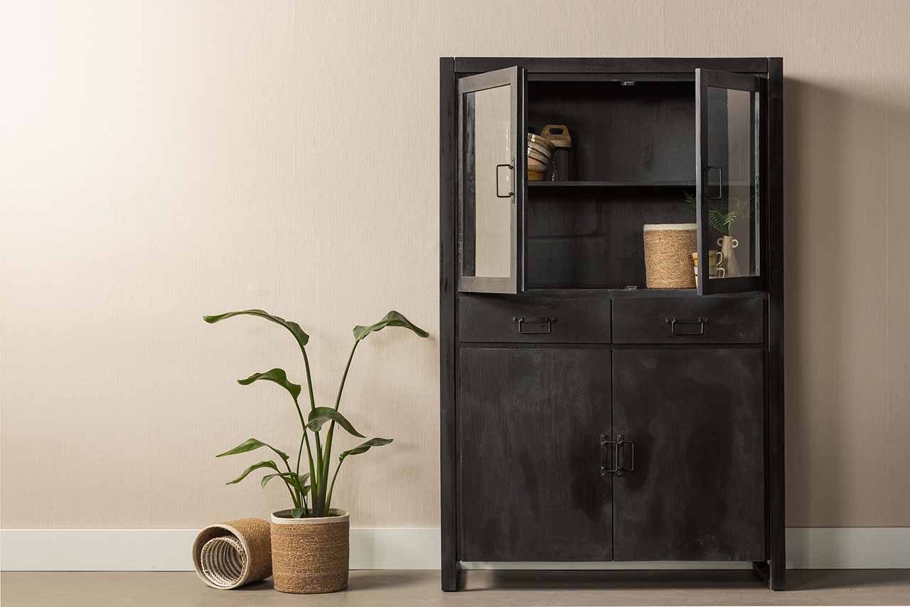 Mangohouten Vitrinekast Britt 115 cm Zwart