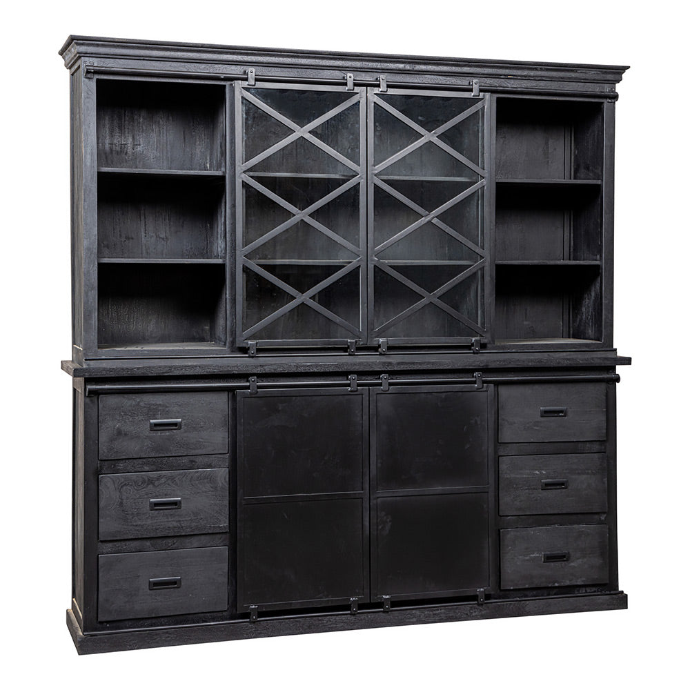 Mangohouten Buffetkast Milan 160 cm Dubbele Deurtjes X Zwart