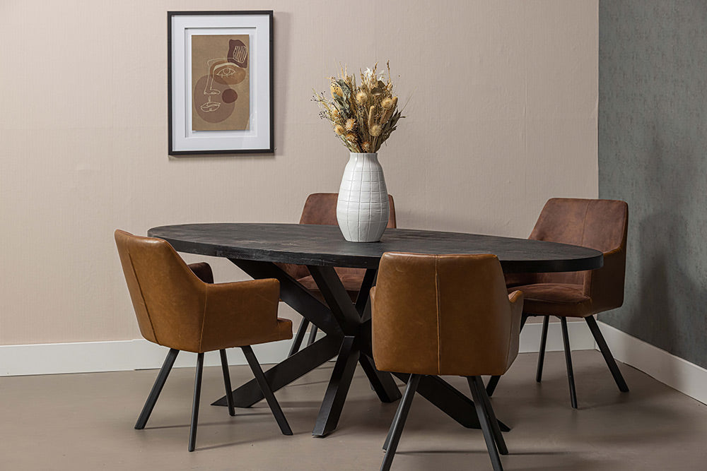Mangohouten Eettafel Ovaal Oscar 180x100 cm Zwart (5cm)