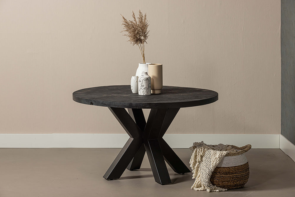 Mangohouten eettafel rond - zwart